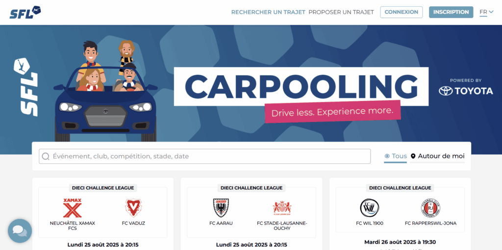 Plateforme de covoiturage Swiss Football League