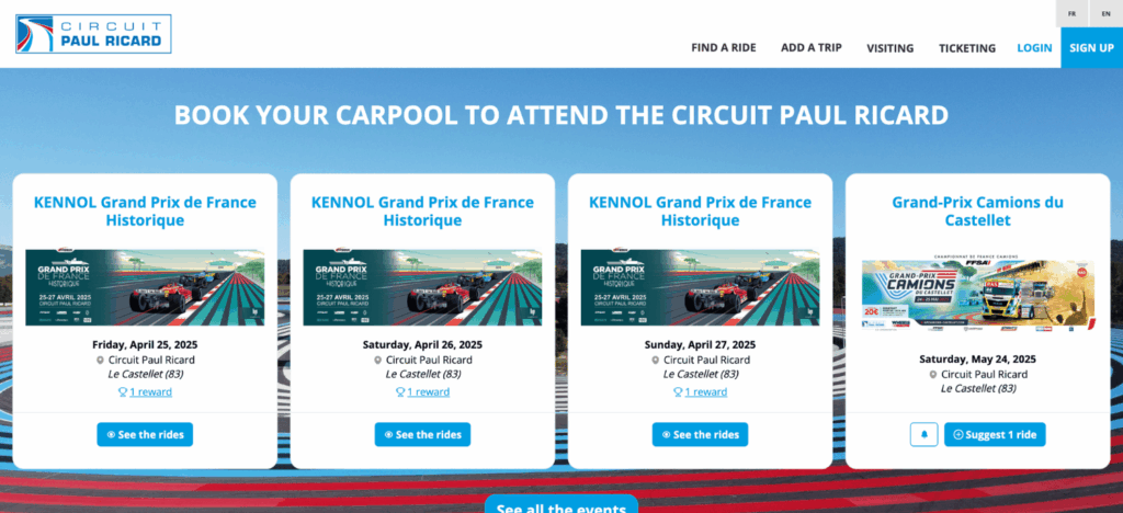 Plateforme de covoiturage Circuit Paul Ricard